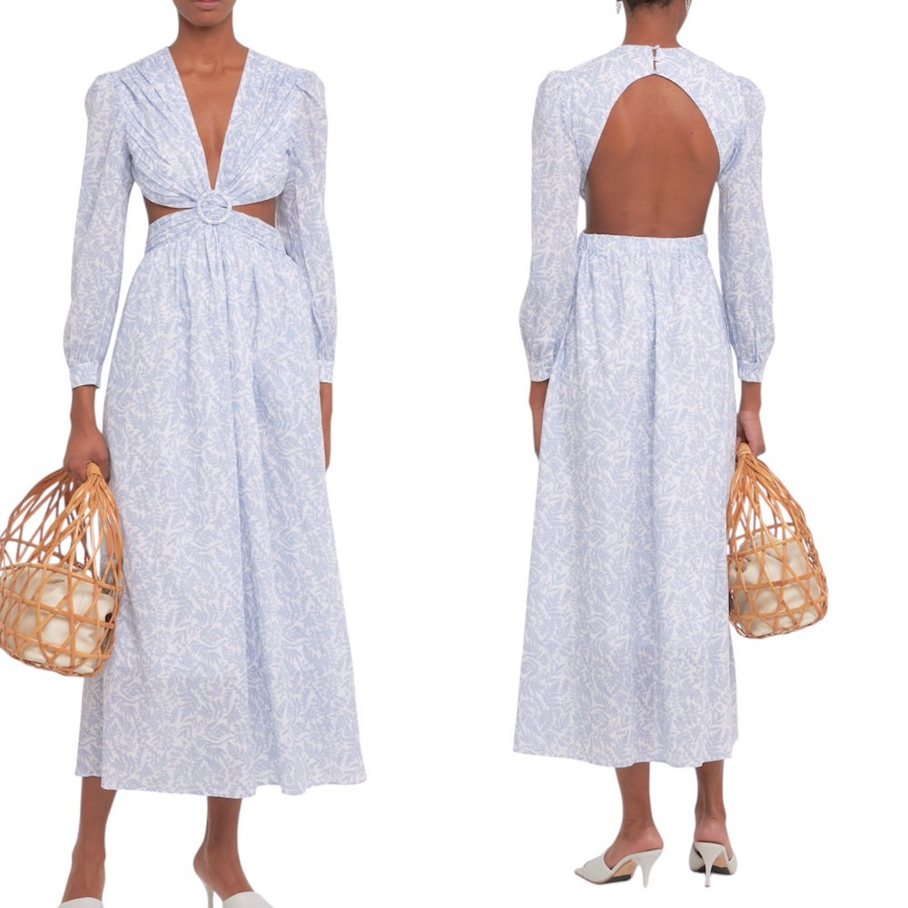 OPT Blue Floral Print Cut Out Maxi Casual Dress, Size Large